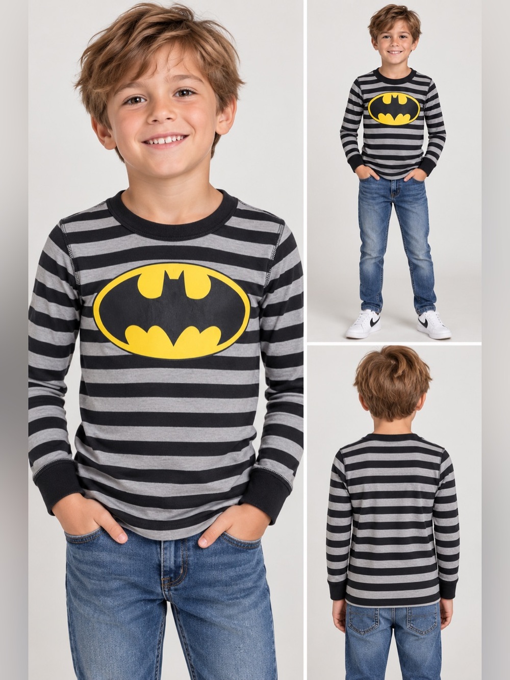 Hanna Andersson Batman Pajama Top Kids 8 130 Organic Cotton Striped